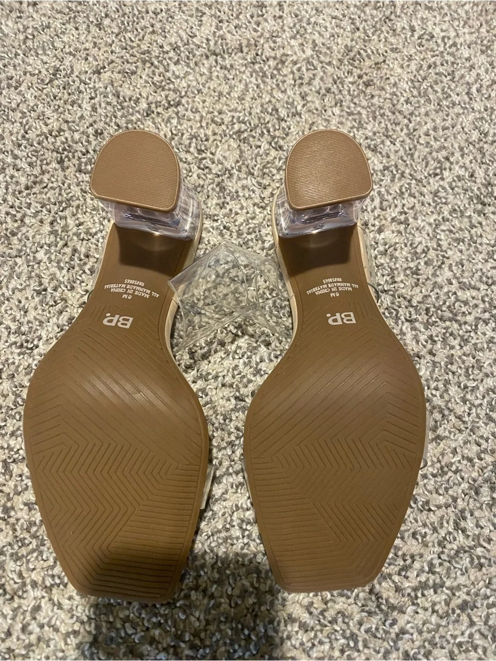 bp Beige Nola Clear Strap Block Heel Sandals